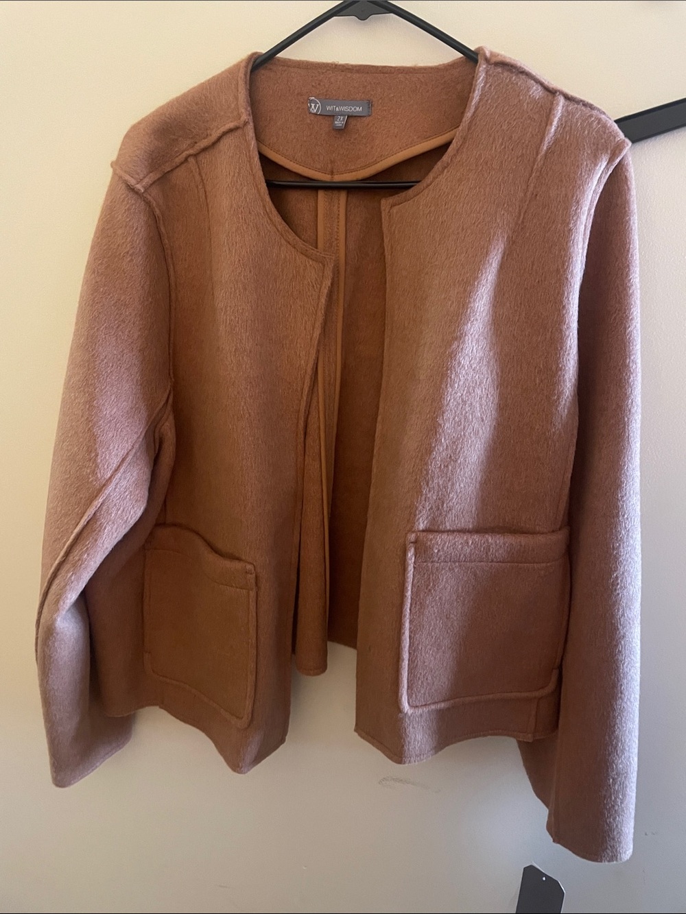 Wit & Wisdom Camel Open-Front Collarless Blazer